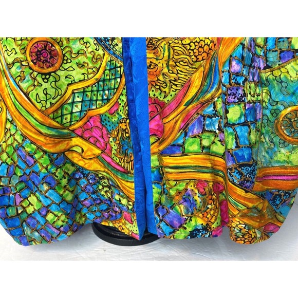 vintage 80s DIANE FREIS  blouse & pleated bold LOTUS print skirt , 100% Silk - Picture 3 of 16